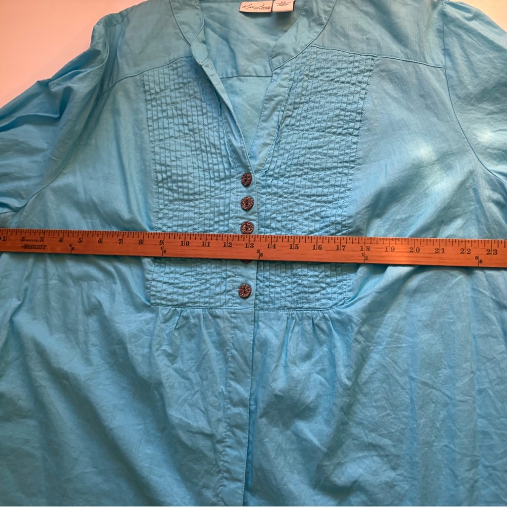 Women's plus size 2x pastel teal, thin, cotton top shirt blouse by Kim Rogers - Picture 6 of 8
